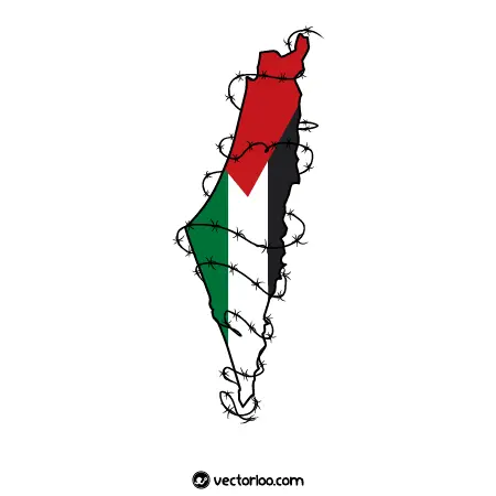 وکتور پرچم فلسطین روی نقشه با سیم خاردار 1