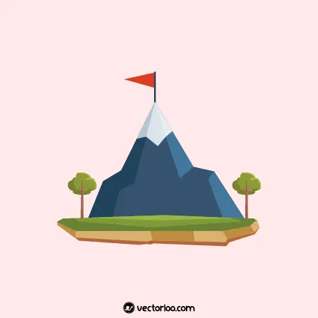 وکتور پرچم قرمز در قله کوه کارتونی 1