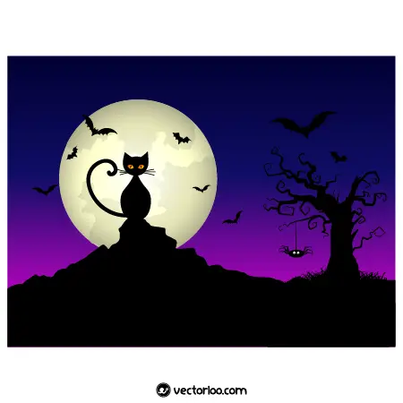 وکتور پس زمینه هالووین شبانه گربه چشم رنگی 1