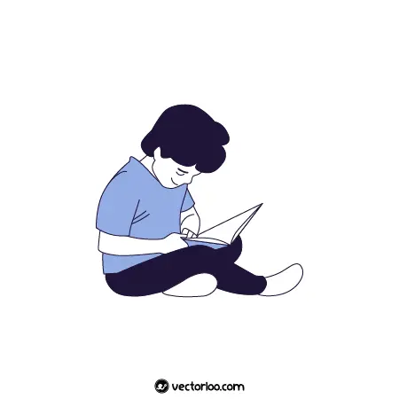 وکتور پسر بچه در حال مطالعه نشسته روی زمین کارتونی 2