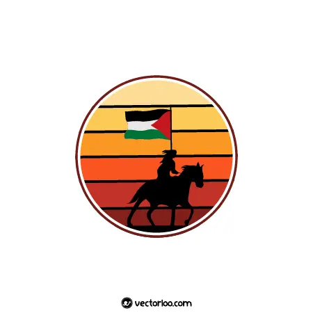 وکتور پسر بچه روی اسب در حال حرکت با پرچم فلسطین 1