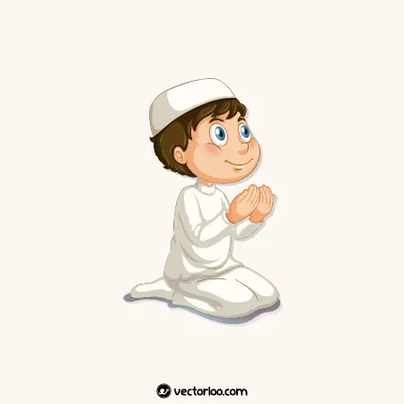 وکتور پسر بچه مسلمان در حال دعا کردن نگاه به آسمان کارتونی 1