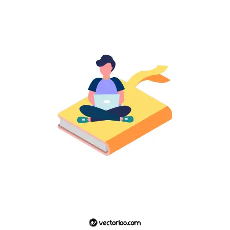 وکتور پسر در حال مطالعه نشسته روی کتاب بزرگ زرد کارتونی 1