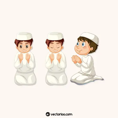 وکتور پسر مسلمان در حال دعا نشسته در سه طرح کارتونی 1