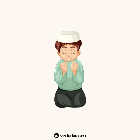وکتور پسر مسلمان نشسته در حال دعا کردن کارتونی 1