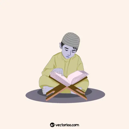 وکتور پسر مسلمان نشسته در حال قران خواندن کلاه سرش کارتونی 1