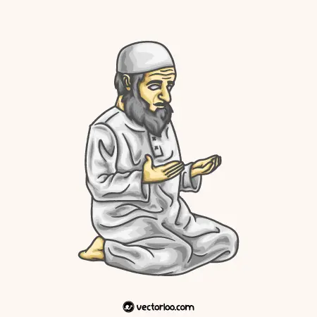 وکتور پیرمرد مسلمان خسته در حال دعا کردن کارتونی 1
