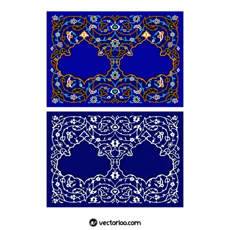 وکتور کادر سنتی با حاشیه تذهیب گل مذهبی در دو طرح رنگی آبی زیبا 1