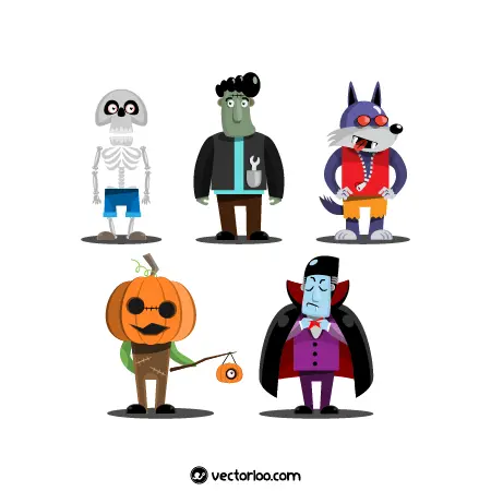 وکتور کاراکتر های با حال هالووین در پنج طرح 1
