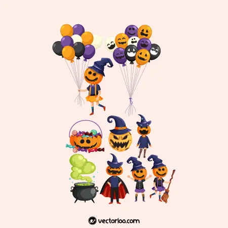 وکتور کاراکتر های کارتونی زیبا هالووین در چند طرح 1