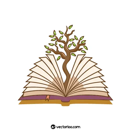 وکتور کتاب باز و درخت داخل کتاب کارتونی 1