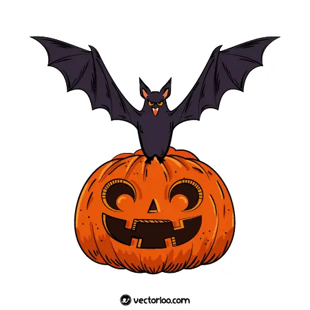 وکتور کدو تنبل خوشحال و خفاش با بال های بلند هالووین 1