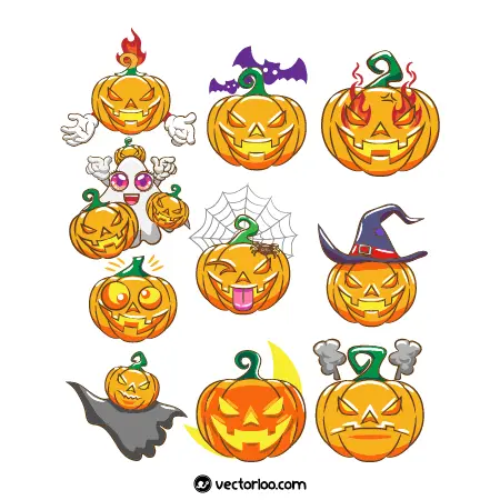 وکتور کدون تنبل رنگی کارتونی هالووین در چندین طرح زیبا 1