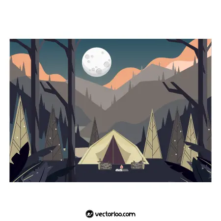 وکتور کمپ در کوه و جنگل در نور ماه شب 1