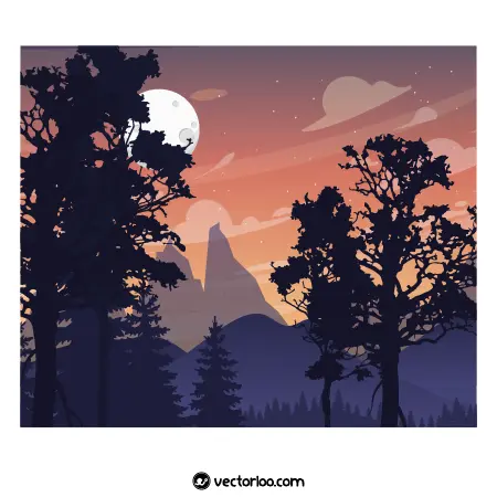 وکتور کوه در شب و ماه زیبا 1