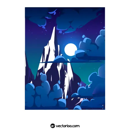 وکتور کوه سنگی بلند ماه کنارش در دید شب 1
