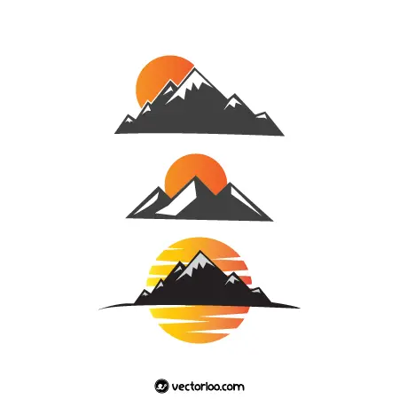 وکتور کوه و خورشید نارنجی در سه طرح 1
