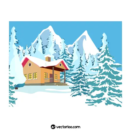 وکتور کوه پوشیده از برف و خانه در دل کوه 1