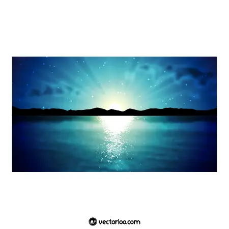 وکتور کوهستان در کنار دریاچه شب نور ماه در آب 1