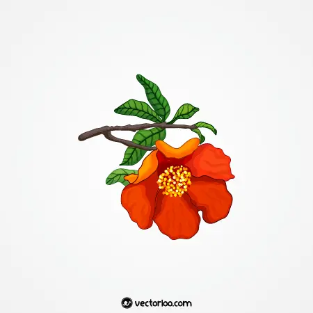 وکتور گل قرمز با برگ و شاخه کارتونی 1