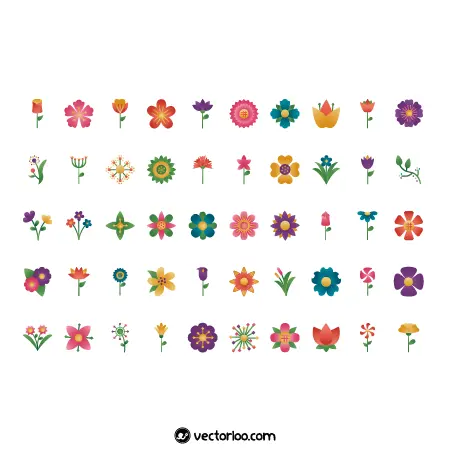 وکتور گل و شکوفه در تنوع رنگ و شکل مختلف 1