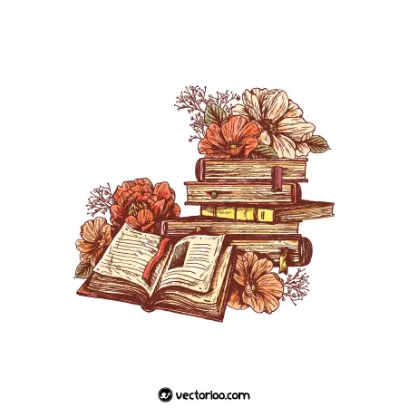 وکتور گل و کتاب های کلاسیک رنگی زیبا 1