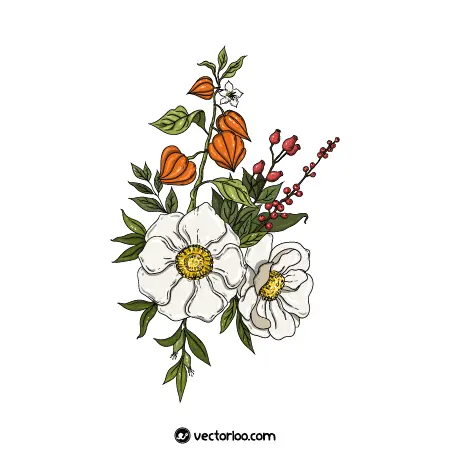 وکتور گل کلاسیک نقاشی رنگارنگ سفید و نارنجی 1