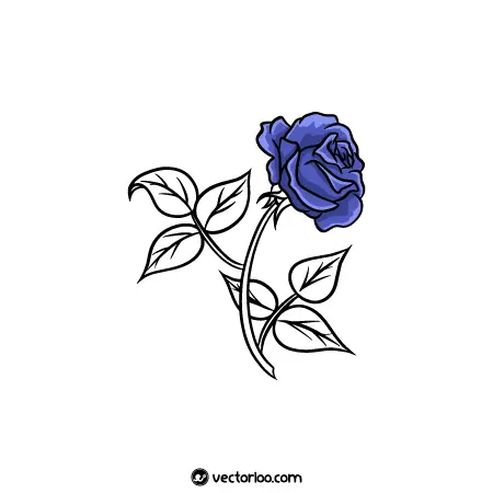 وگتور گل رز آبی با شاخه و برگ بی رنگ 1