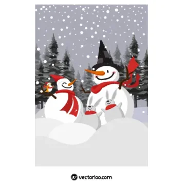 وکتور آدم برفی ها با شال قرمز زیر برف کارتونی 1