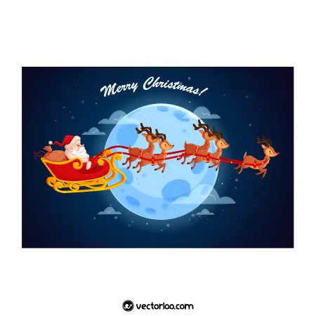 وکتور بابانوئل با سورتمه در هوا تبریک کریسمس کارتونی 1