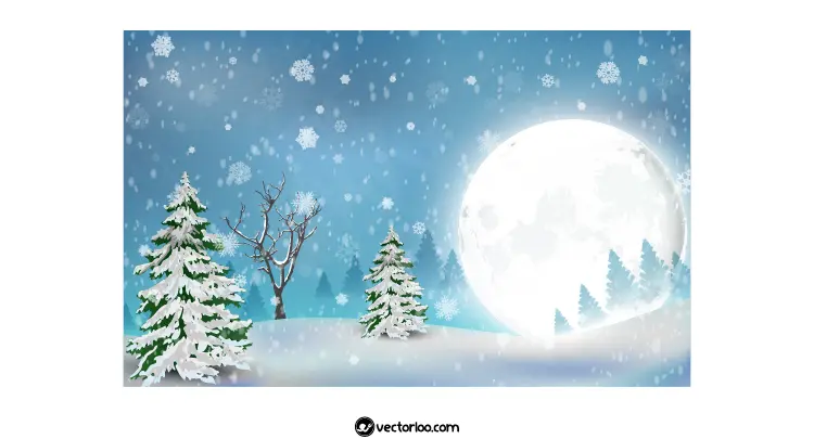 وکتور بک گراند برف و درخت و ماه بزرگ و زمستان زیبا 1