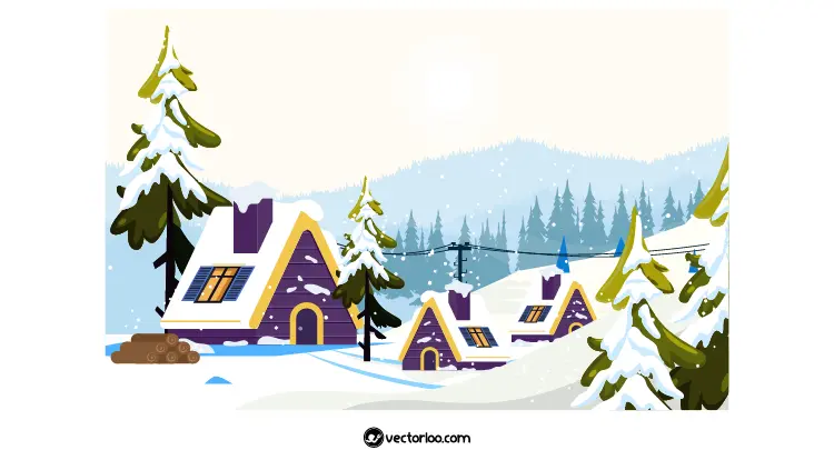 وکتور خانه های بنفش داخل برف و زمستان کارتونی 1