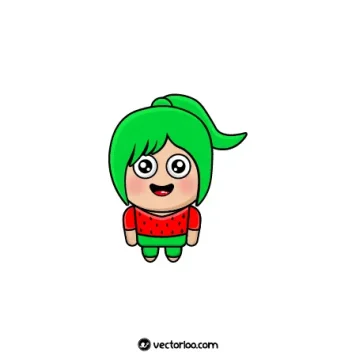 وکتور دختر بچه کوچک با لباس هندوانه ای با موهای سبز کارتونی 1