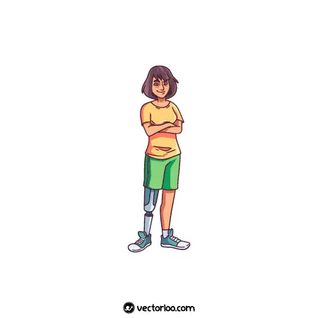 وکتور دختر جوان معلول با پای مصنوعی با لباس ورزشی کارتونی 1