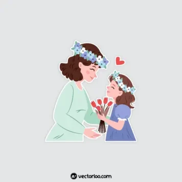 وکتور دختر در حال گل دادن به مادر 1