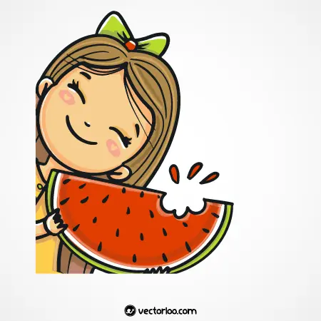 وکتور دختر کوچولو زیبا با قاچ هندوانه کارتونی 1
