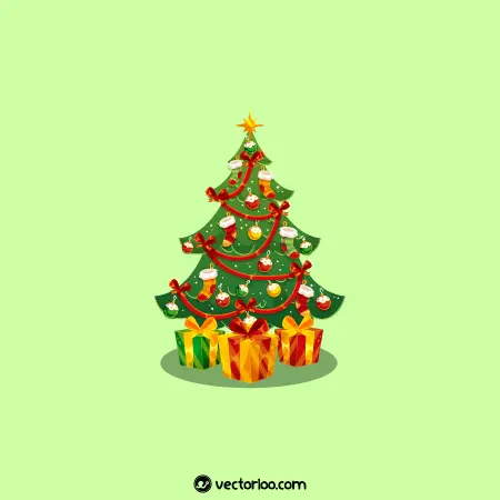 وکتور درخت کریسمس سبز کارتونی 1
