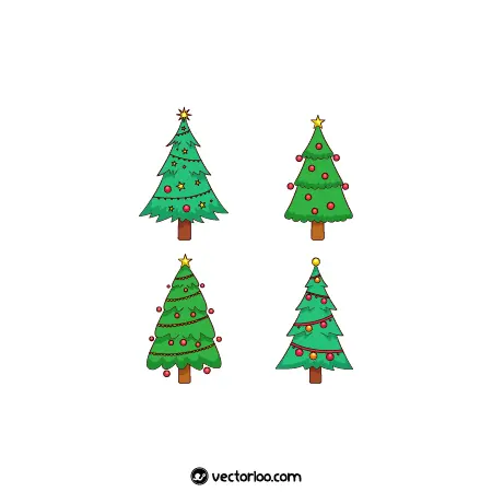 وکتور درخت کریسمس کارتونی در چهار طرح فلت 1