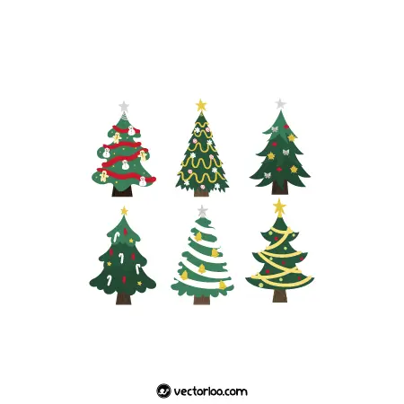وکتور درخت کریسمس کارتونی فلت در شش طرح 1
