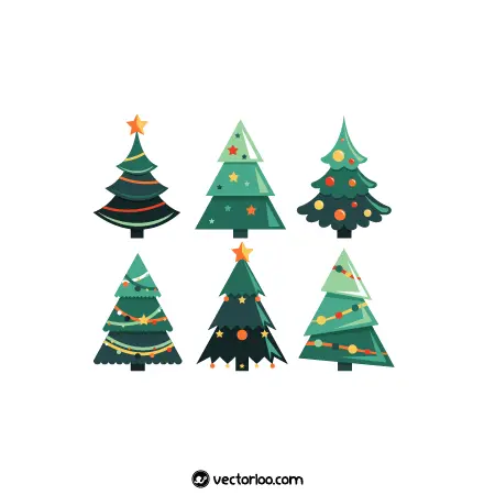 وکتور درخت کریسمس کارتونی فلت در شش طرح 2