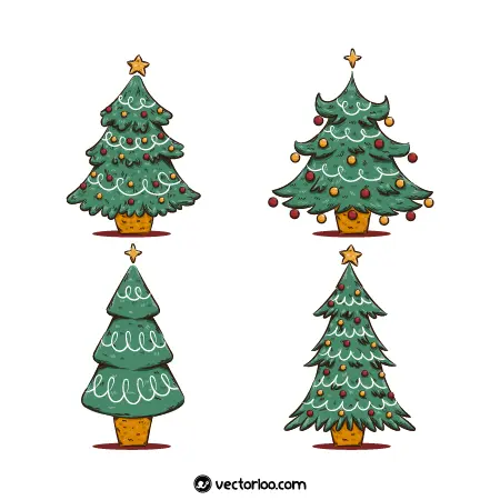 وکتور درخت کریسمس کارتونی نازنین در چهار طرح 1