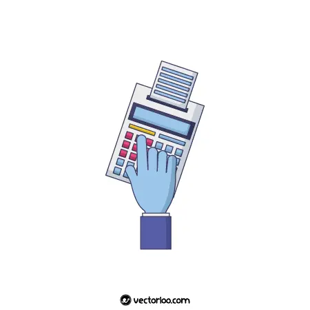 وکتور دست در حال کردن با ماشین حساب کارتونی زیبا 1