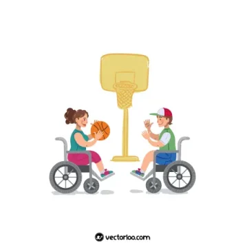 وکتور زن و مرد معلول در حال بازی بسکتبال با ویلچر 1