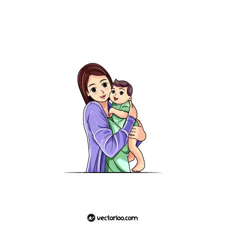 وکتور مادر در حال آغوش گرفتن فرزندش کارتونی 1