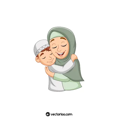 وکتور مادر مسلمان حجابی در حال آغوش گرفتن پسرش کارتونی 2