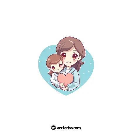 وکتور مادر و دختر در بغل هم با قلب قرمز کارتونی زیبا 1