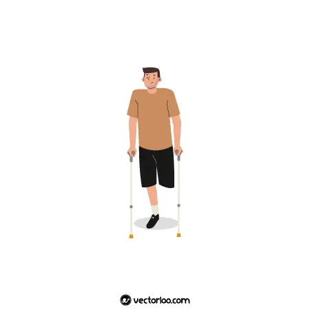 وکتور مرد با پای معلول ایستاده کارتونی با تکیه گاه 1