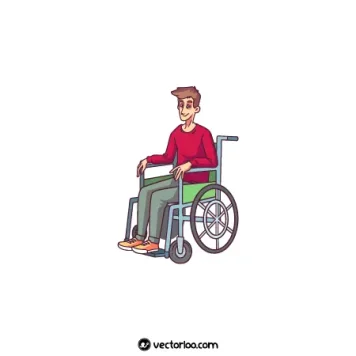 وکتور مرد جوان معلول در ویلچر کارتونی با لباس قرمز 1