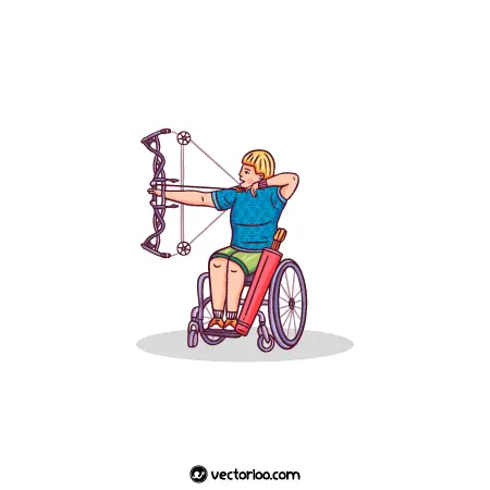 وکتور مرد معلول ورزشی در حال تیراندازی با ویلچر کارتونی 1