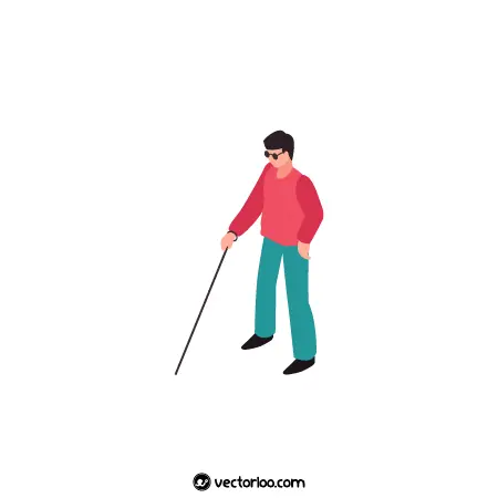 وکتور مرد نابینا با لباس قرمز و عصا کارتونی 1